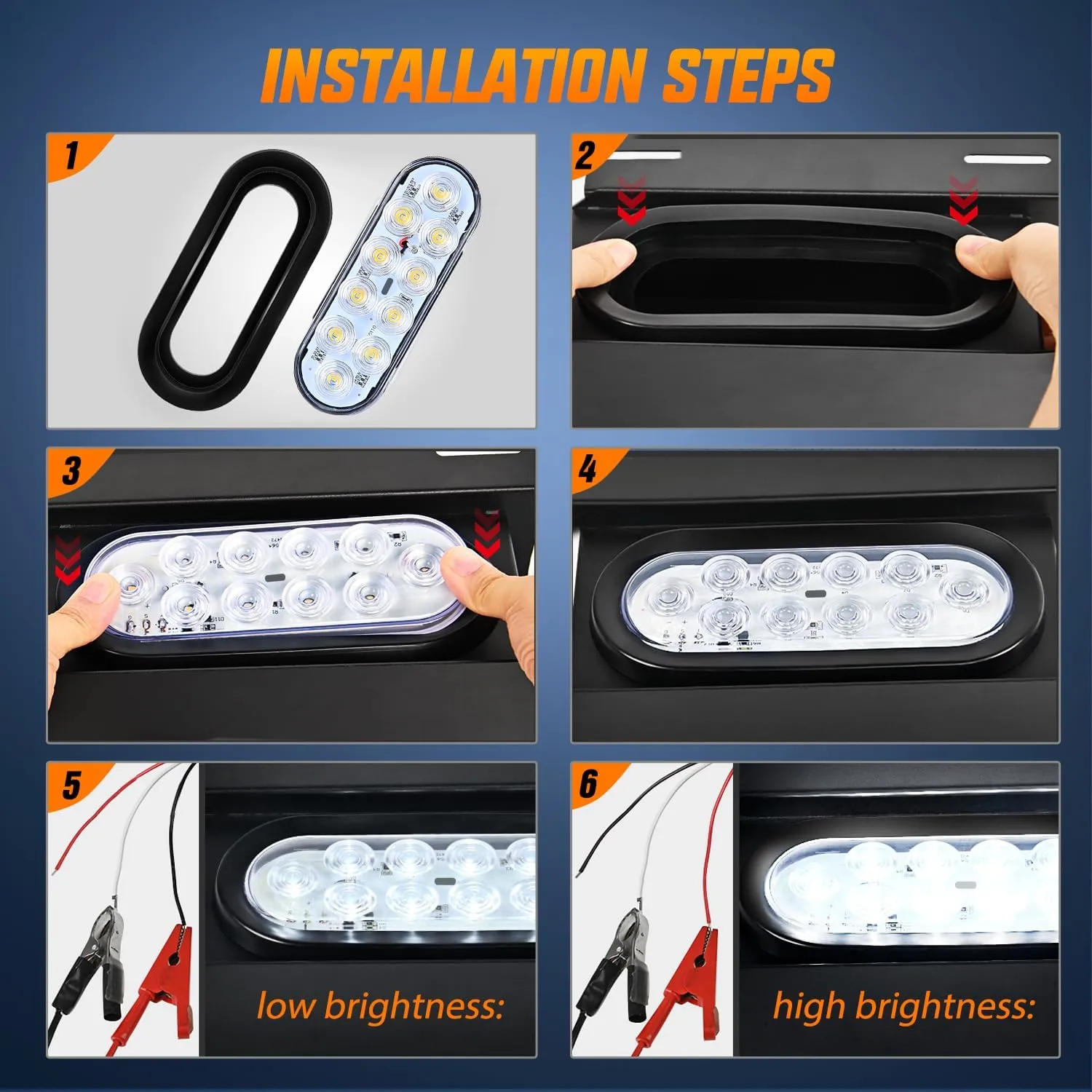 6 Inch Oval Red Amber White LED Trailer Tail Lights (6 Pcs)