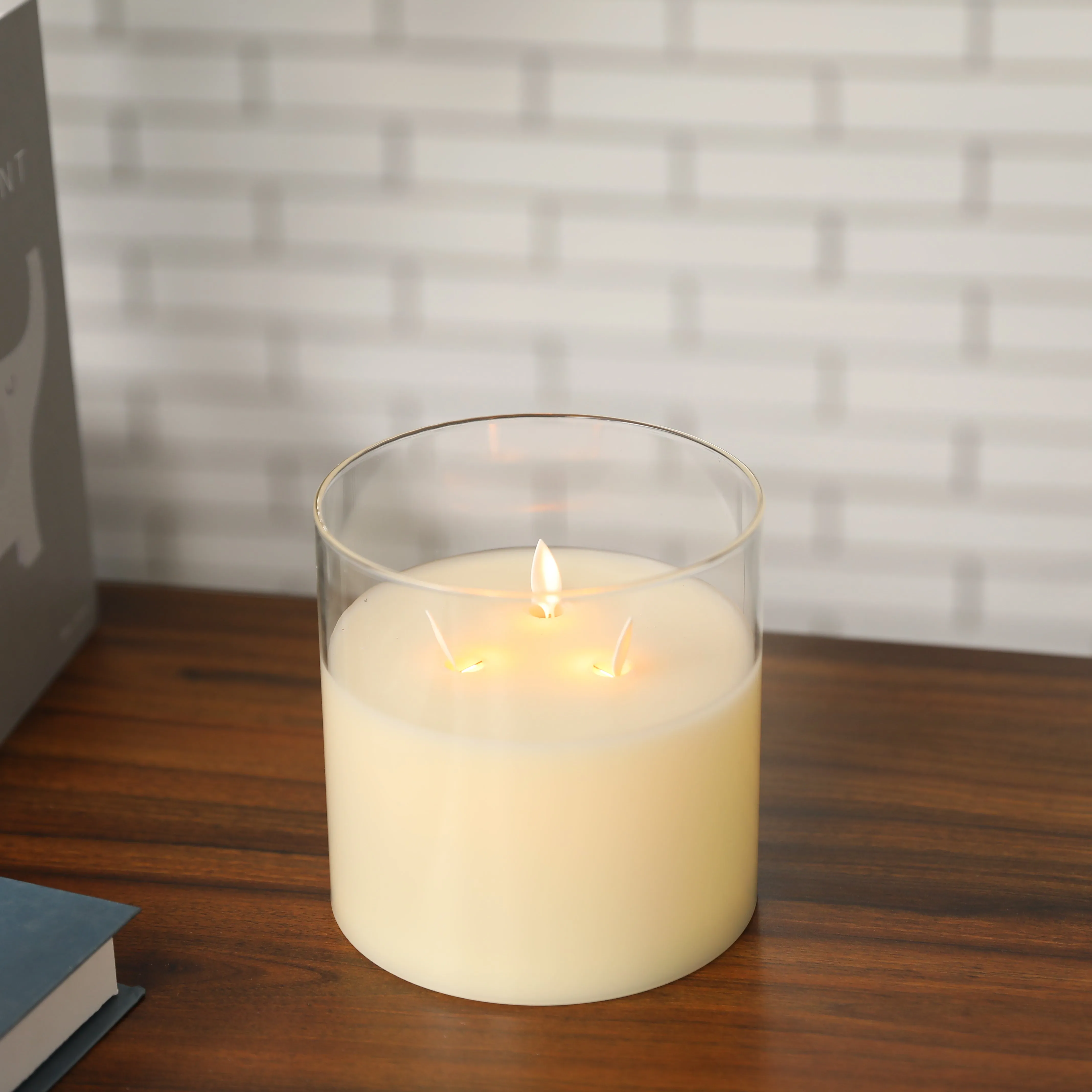 6''High  3-Wick Glass Battery Operated Flameless Candles