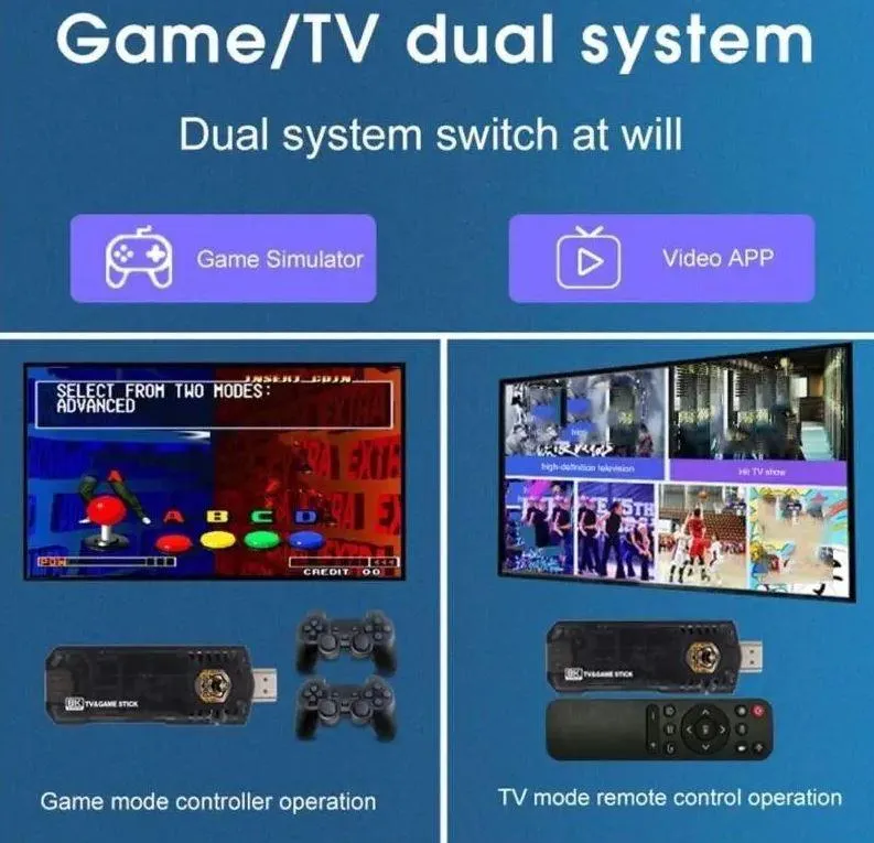 8K Video Quad-core Android TV Box 10000  Game Console Retro Stick Dual System