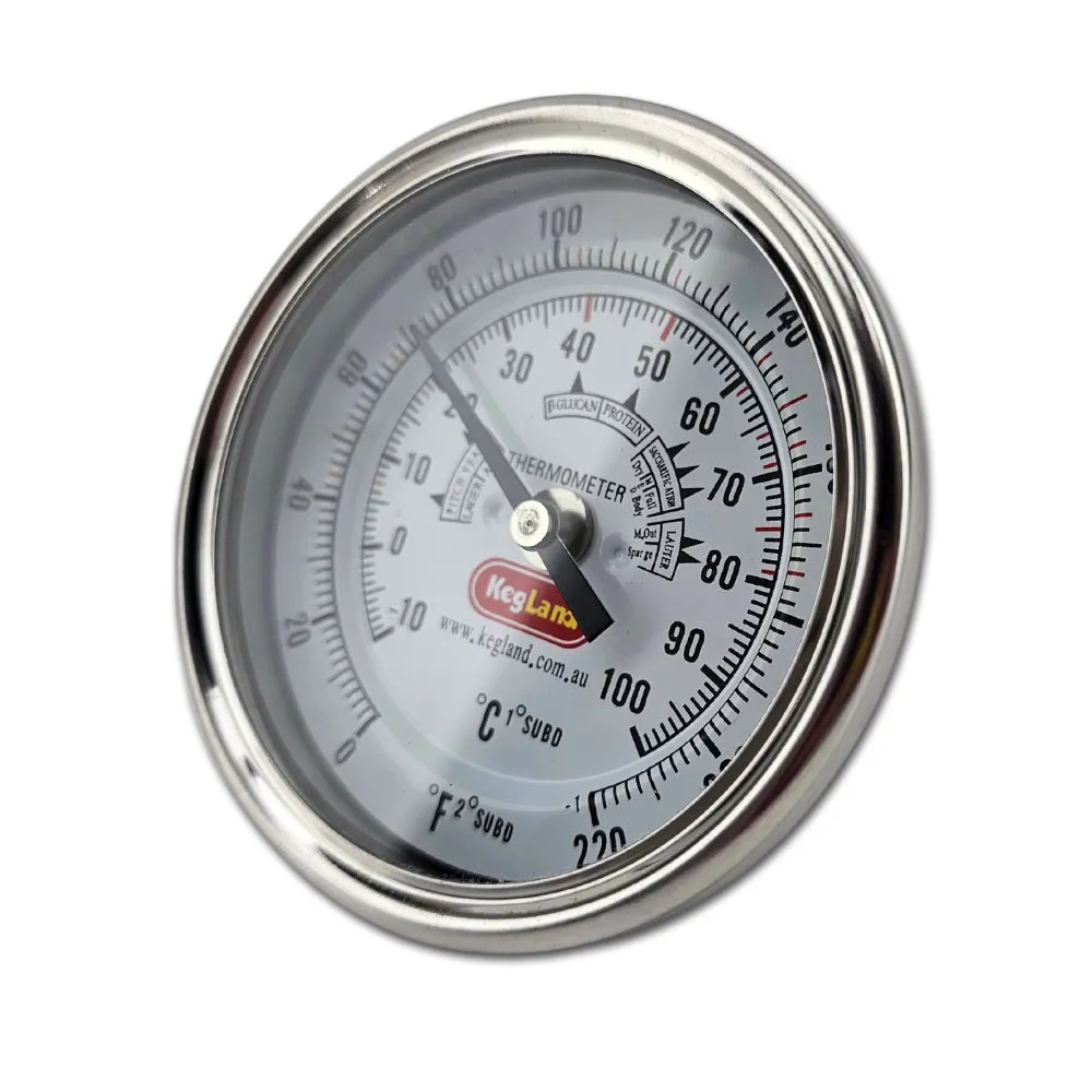 Bi-Metal 3 Inch Dial Weldless Thermometer - Long Stem 132mm