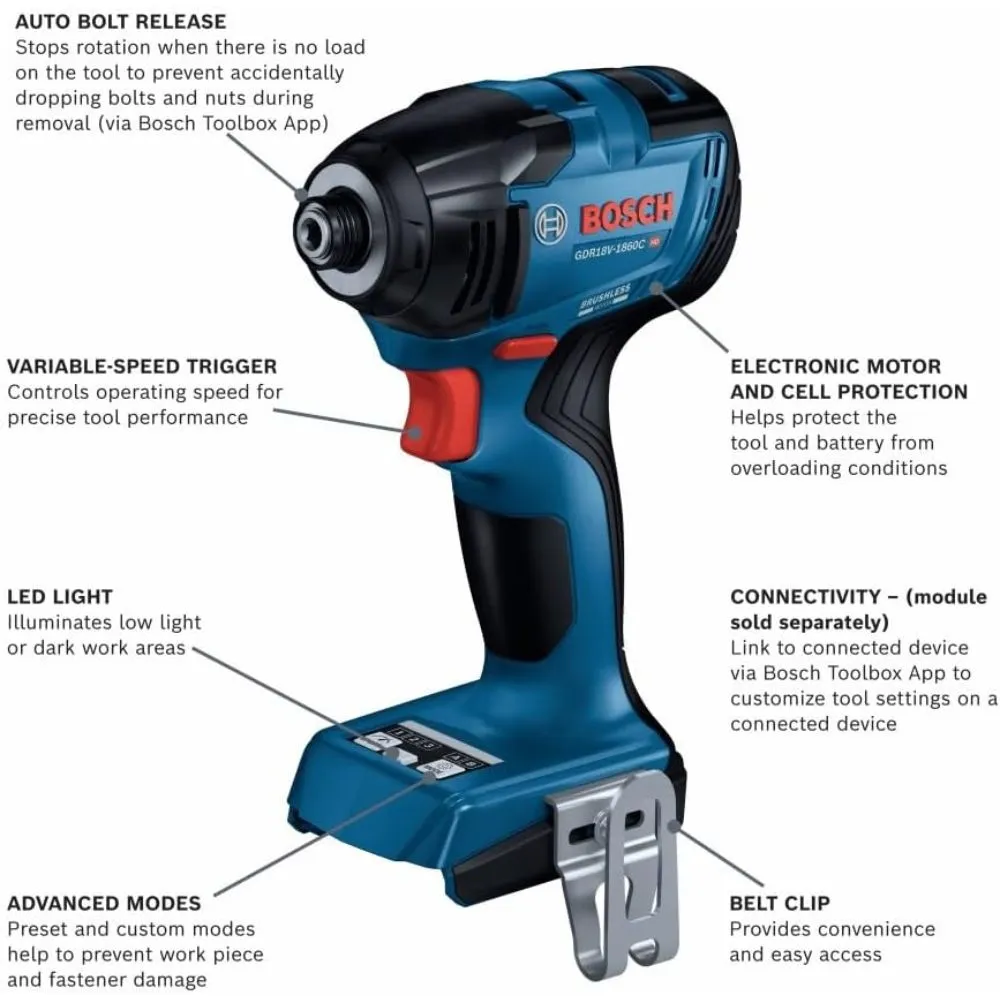 Bosch GDR18V-1860CN 18V Brushless Connected-Ready 1/4 In. Hex Impact Driver (Bare Tool)