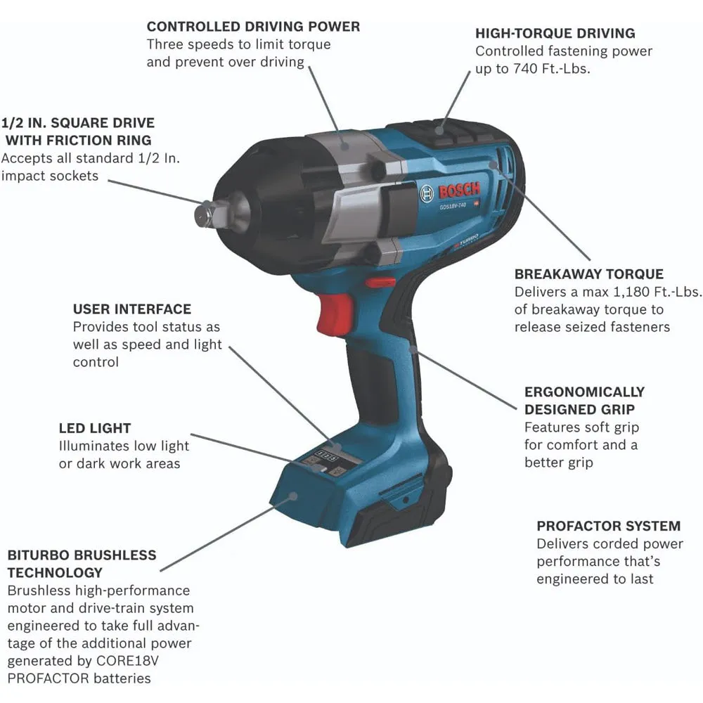 Bosch GDS18V-740N Profactor 18V 1/2 Impact Wrench w/ Friction Ring (bare tool)