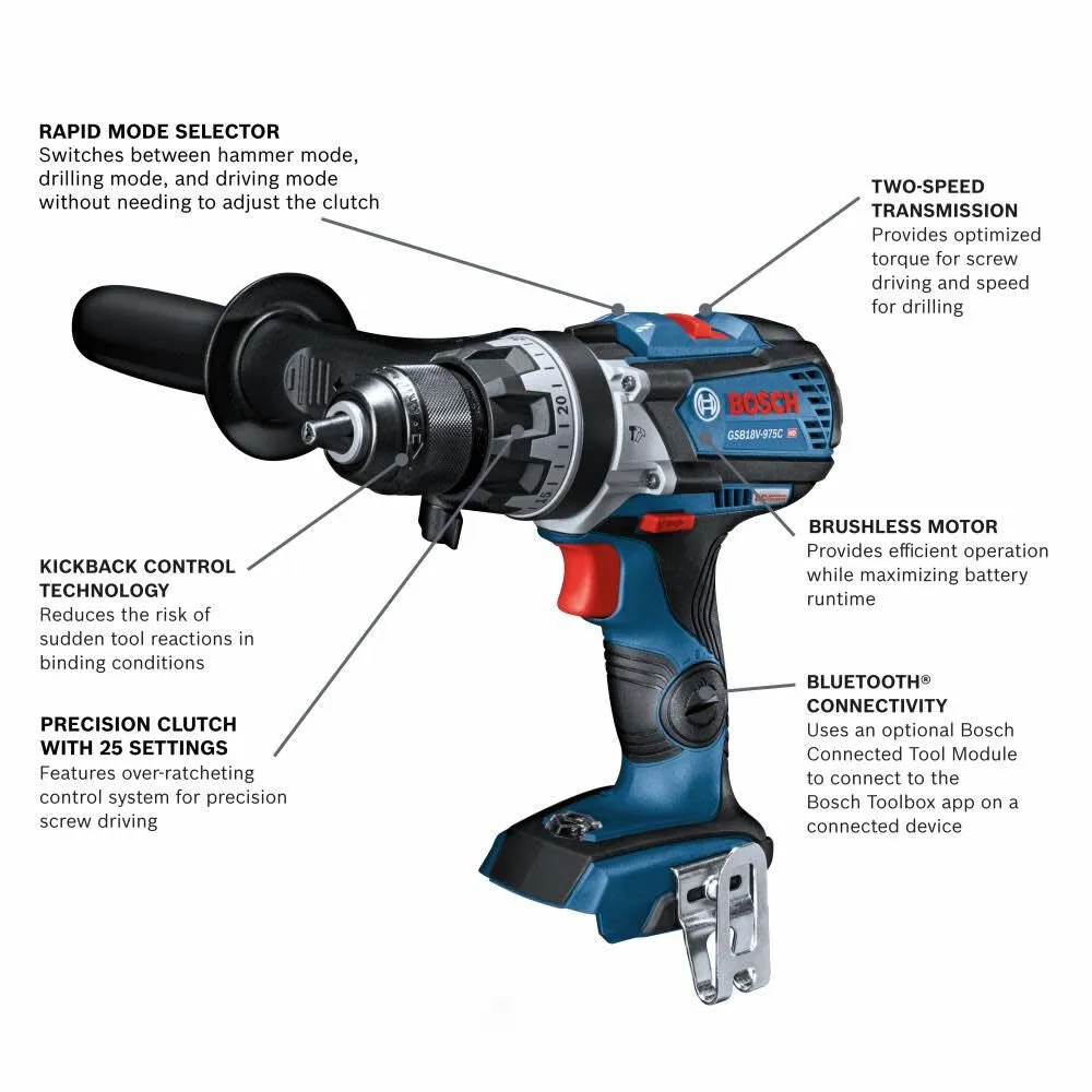 Bosch GSB18V-975CN 18V Brushless Connected-Ready 1/2 In. Hammer Drill/Driver (Bare Tool)