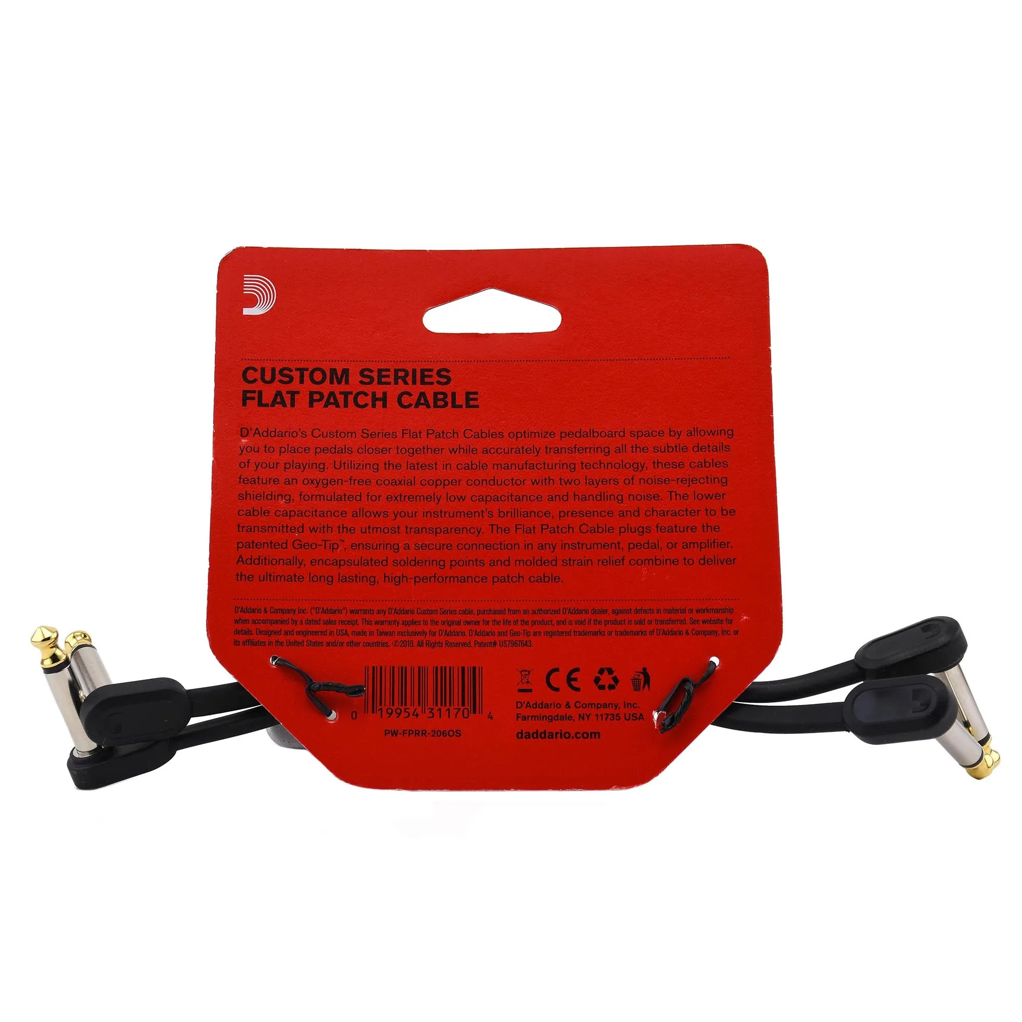 D'Addario Flat Patch Cable, 6 Inch Offset Right Angle, Twin Pack