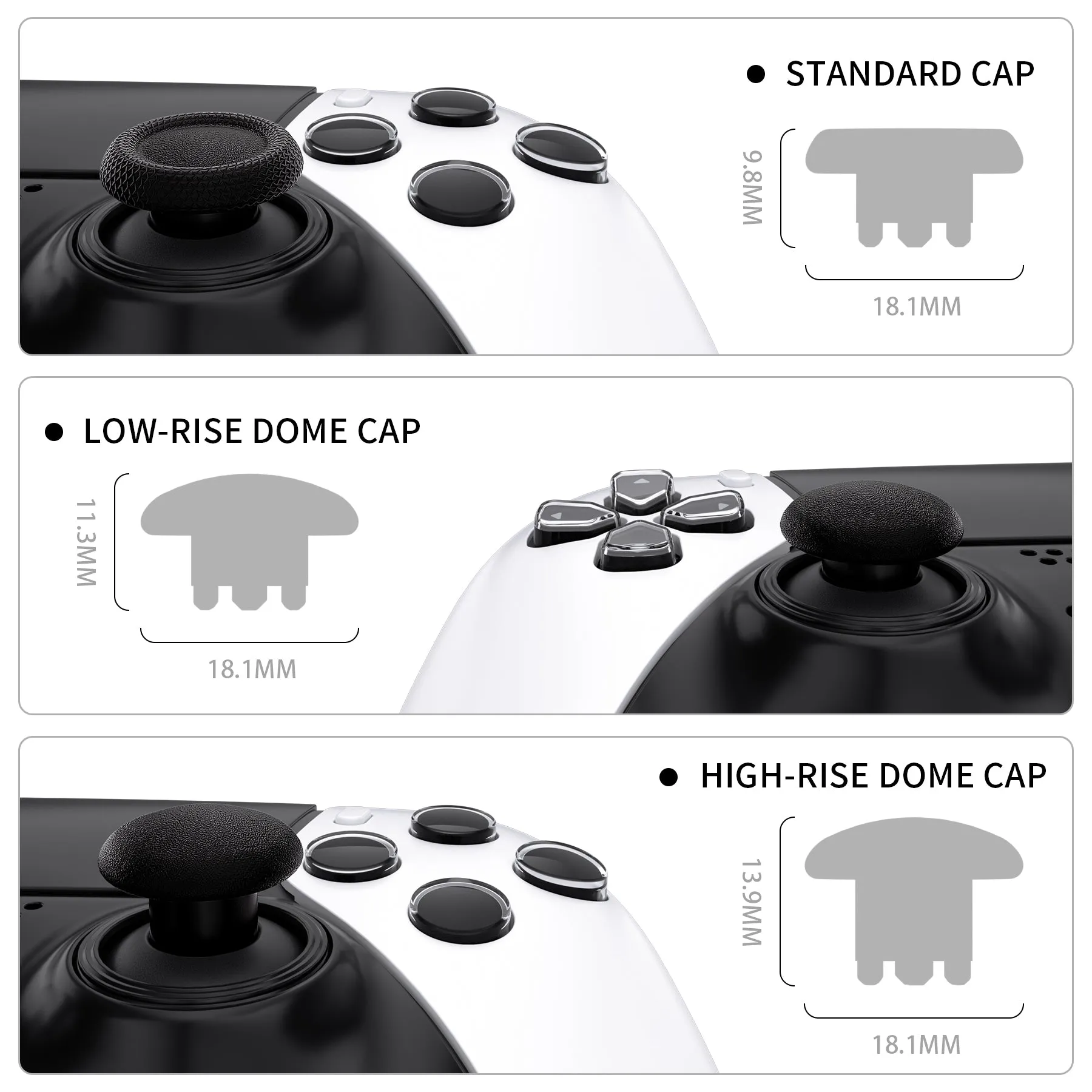 eXtremeRate Black Replacement Swappable Thumbsticks for PS5 Edge Controller, Custom Interchangeable Analog Stick Joystick Caps for PS5 Edge Controller - Controller & Thumbsticks Base NOT Included - P5J108