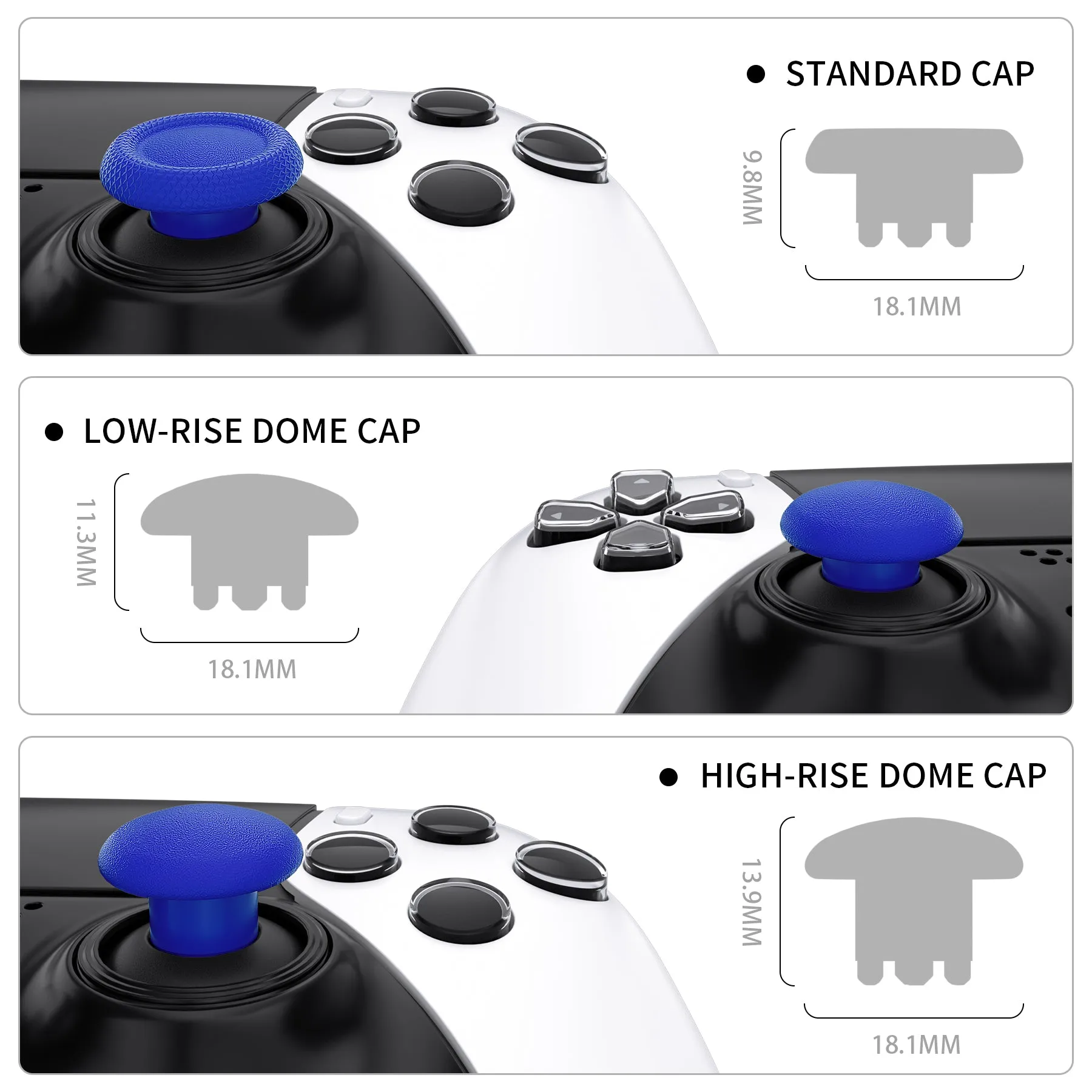 eXtremeRate Blue Replacement Swappable Thumbsticks for PS5 Edge Controller, Custom Interchangeable Analog Stick Joystick Caps for PS5 Edge Controller - Controller & Thumbsticks Base NOT Included - P5J106