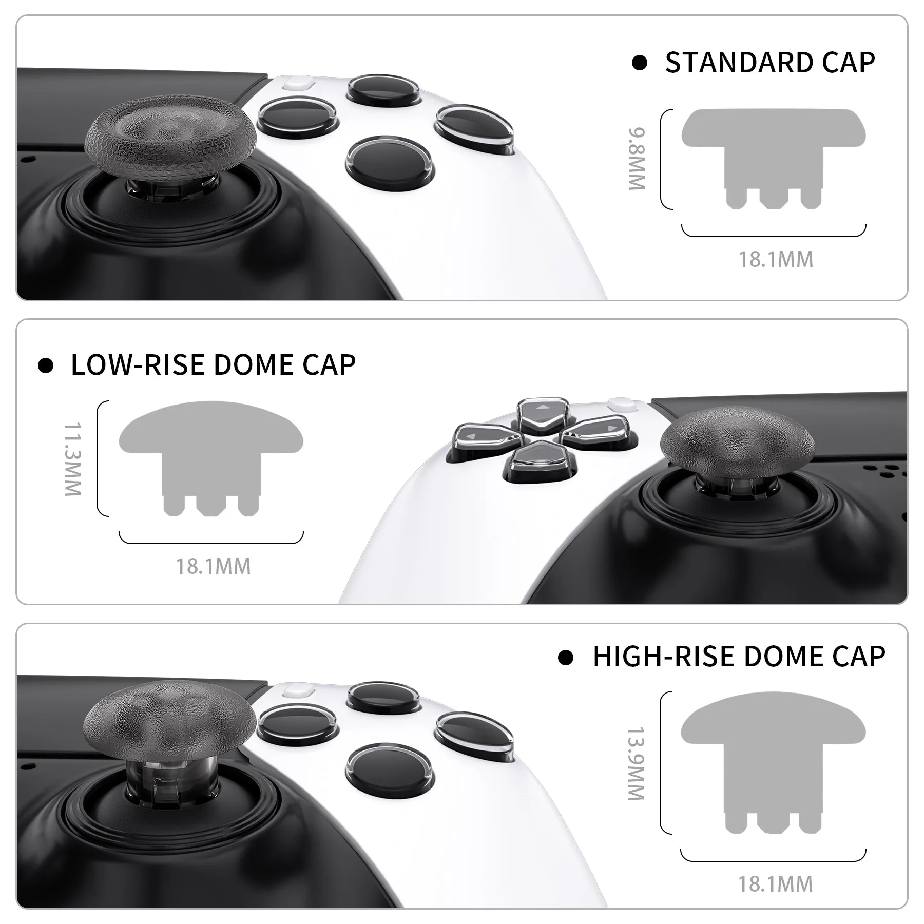 eXtremeRate Clear Black Replacement Swappable Thumbsticks for PS5 Edge Controller, Custom Interchangeable Analog Stick Joystick Caps for PS5 Edge Controller - Controller & Thumbsticks Base NOT Included - P5J103
