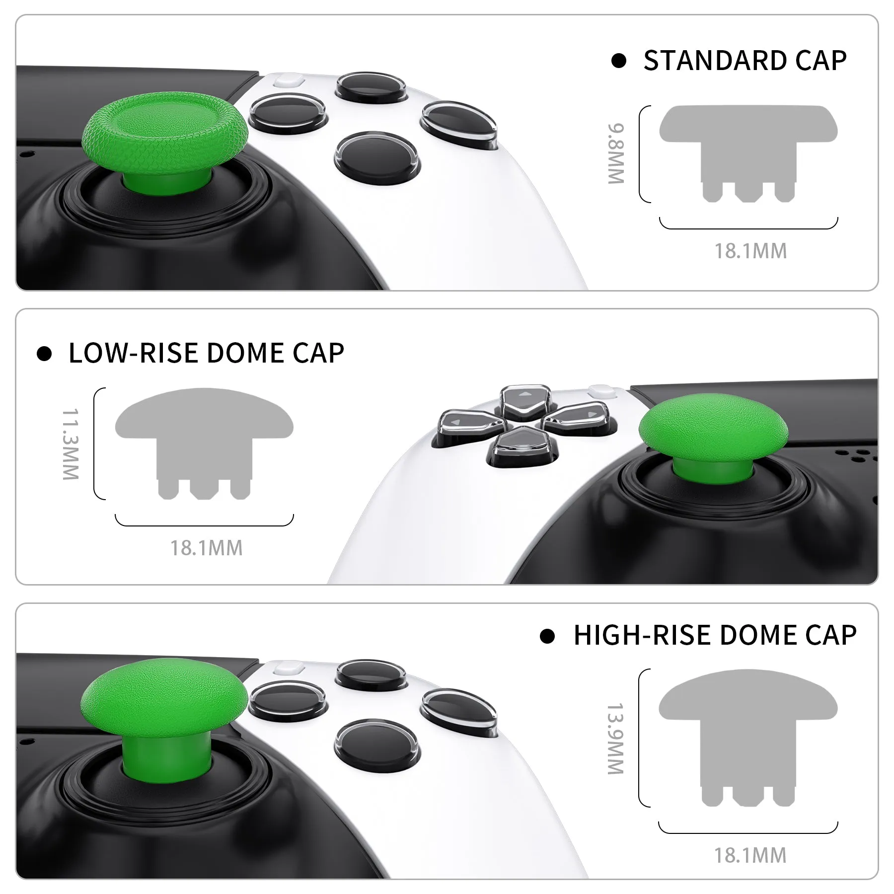 eXtremeRate Green Replacement Swappable Thumbsticks for PS5 Edge Controller, Custom Interchangeable Analog Stick Joystick Caps for PS5 Edge Controller - Controller & Thumbsticks Base NOT Included - P5J107