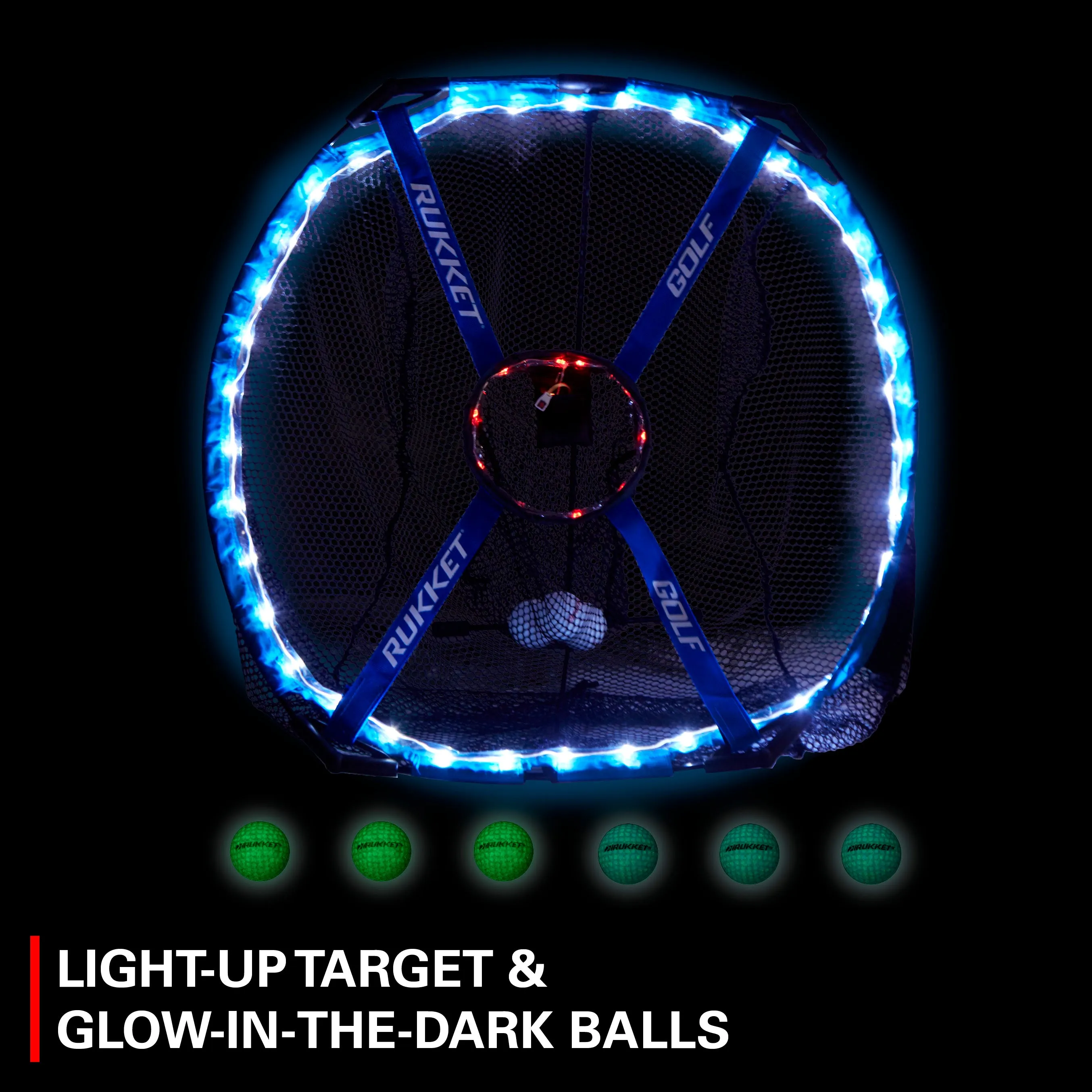 Haack Pro Light-Up Chipping Net with 6 Tru-Spin Glow-in-the-Dark Practice Balls