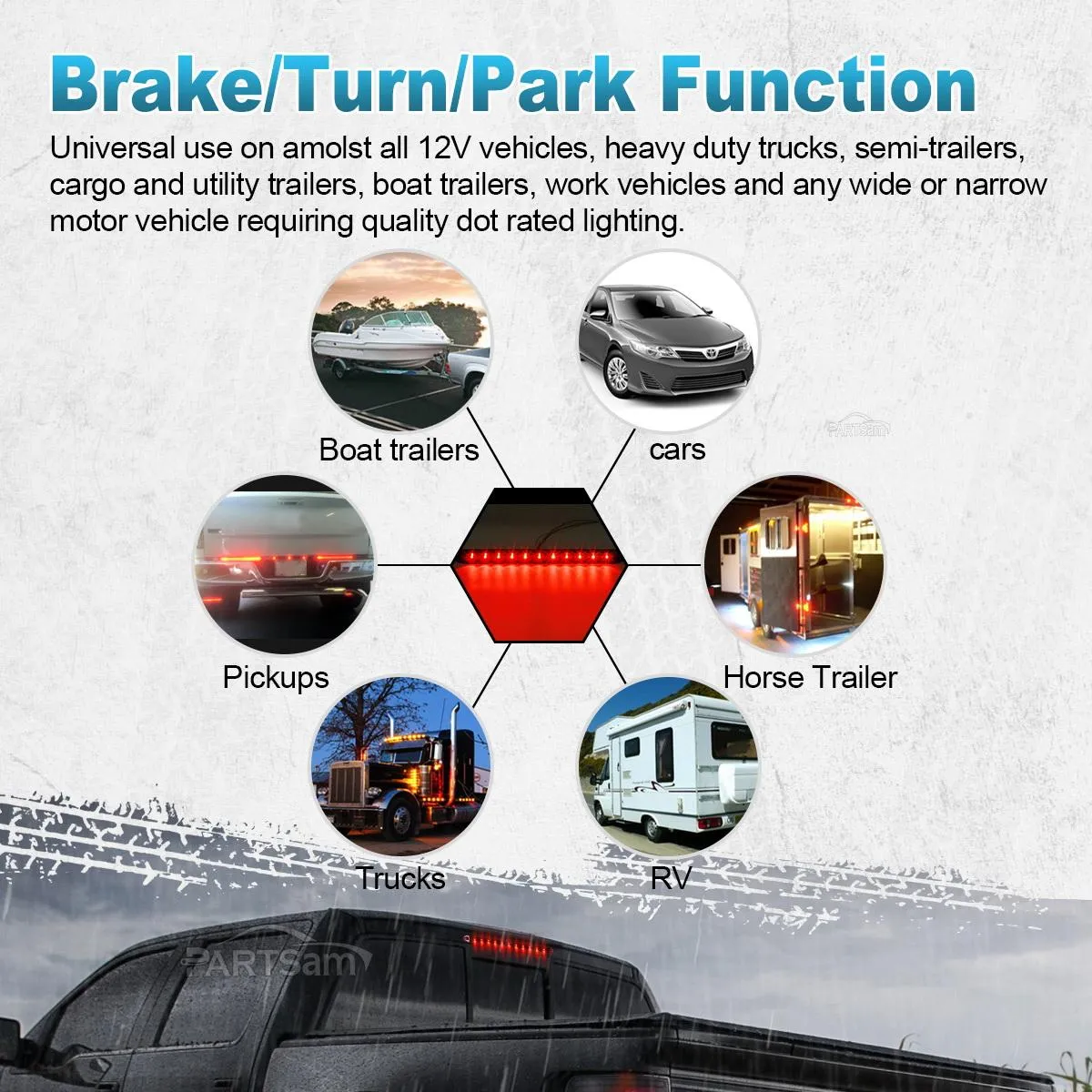Partsam 2pcs 15inch inch Clear Lens Red 11 LED Flange Mount Trailer Truck RV Stop Turn Signal Tail Lamps 3rd Third Brake Light Bar Warning Light ID Bar
