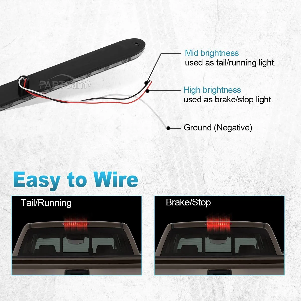 Partsam 2pcs 15inch inch Clear Lens Red 11 LED Flange Mount Trailer Truck RV Stop Turn Signal Tail Lamps 3rd Third Brake Light Bar Warning Light ID Bar