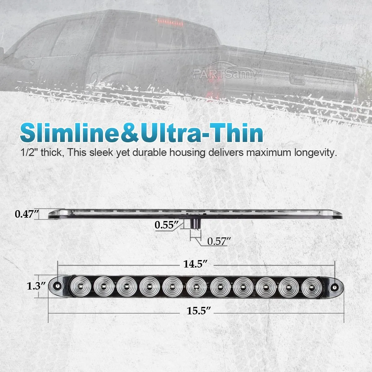 Partsam 2pcs 15inch inch Clear Lens Red 11 LED Flange Mount Trailer Truck RV Stop Turn Signal Tail Lamps 3rd Third Brake Light Bar Warning Light ID Bar
