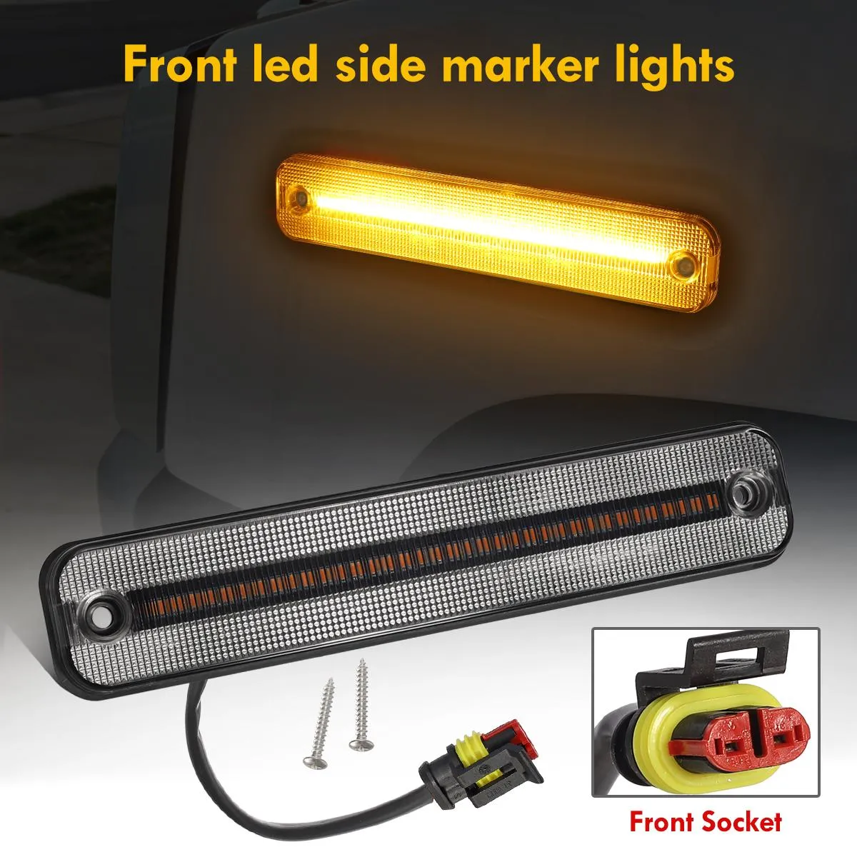 Partsam 4Pcs Full LED Side Marker Lights kit Compatible With Hummer H2 2003 2004 2005 2006 2007 2008 2009 H2 Turn Signal Lights Lamps Clear Lens 144 SMD LED Sidemarker Lamps Replacement(2Amber 2Red)