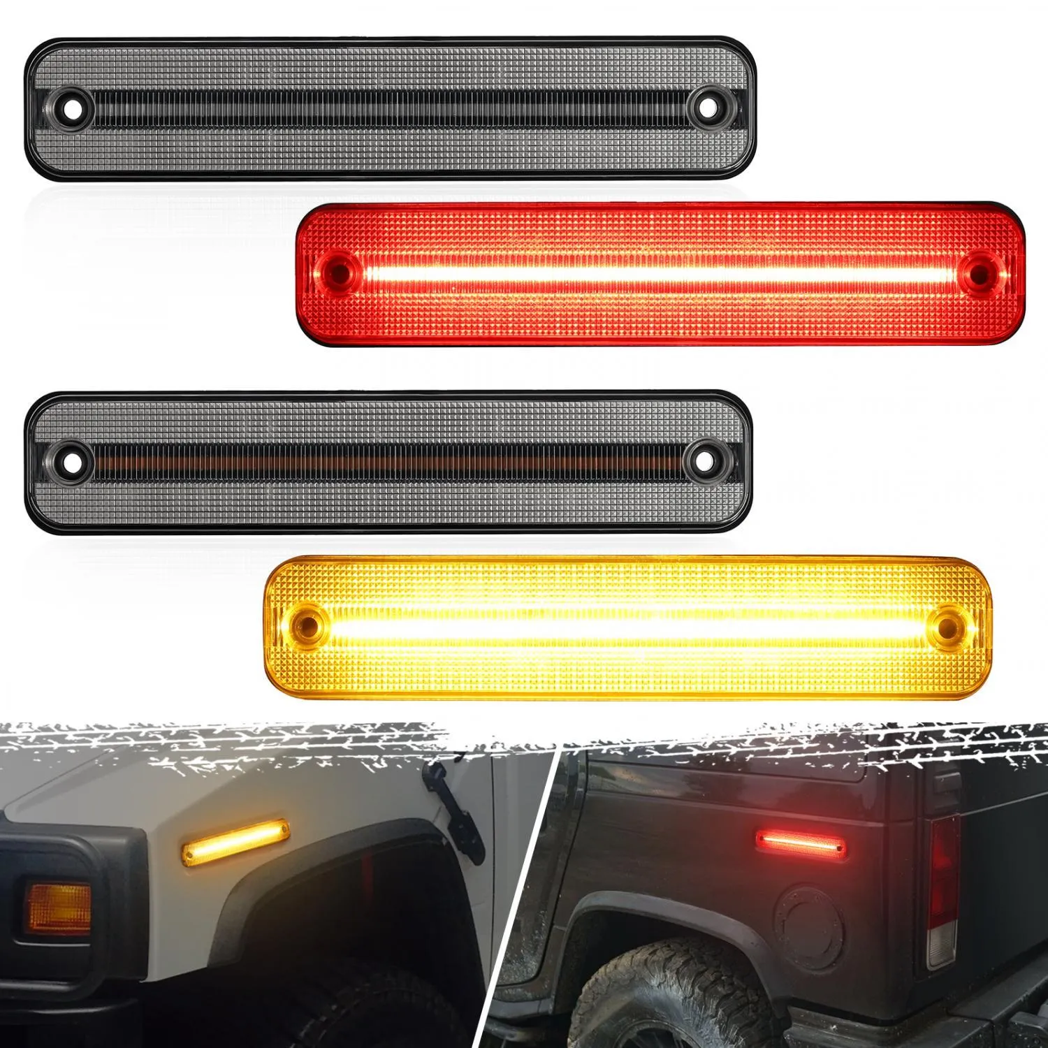Partsam 4Pcs Full LED Side Marker Lights kit Compatible With Hummer H2 2003 2004 2005 2006 2007 2008 2009 H2 Turn Signal Lights Lamps Clear Lens 144 SMD LED Sidemarker Lamps Replacement(2Amber 2Red)