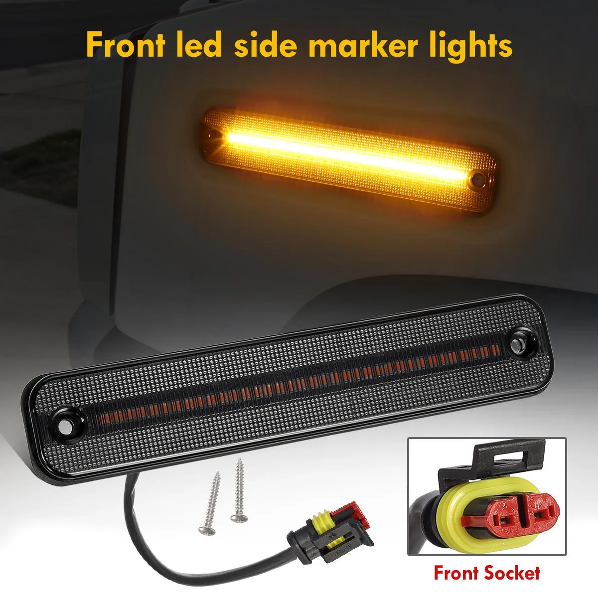 Partsam Smoked Full LED Side Marker Lights Kit Compatible With Hummer H2 2003 2004 2005 2006 2007 2008 2009 H2 Turn Signal Lights Lamps 144 SMD LED Sidemarker Lamps Replacement(2Amber 2Red)