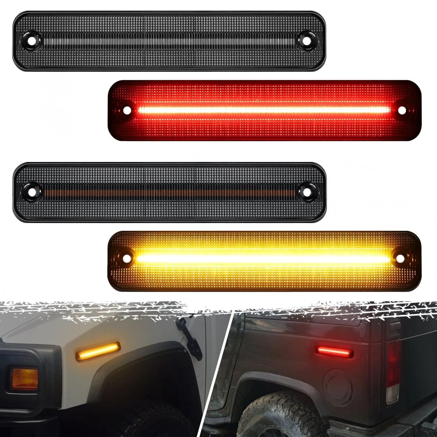 Partsam Smoked Full LED Side Marker Lights Kit Compatible With Hummer H2 2003 2004 2005 2006 2007 2008 2009 H2 Turn Signal Lights Lamps 144 SMD LED Sidemarker Lamps Replacement(2Amber 2Red)