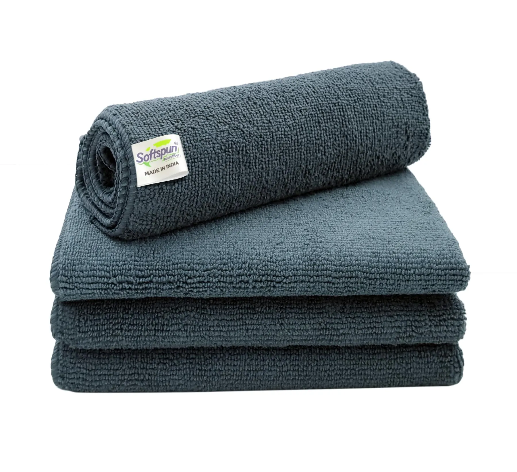 SOFTSPUN Microfiber Basic Cleaning Cloths 4 pcs 40x40cms 280 GSM Grey! Highly Absorbent Lint and Streak Free Multi Purpose Wash Cloth for Bike & Car Stainless Steel Silverware