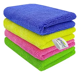 SOFTSPUN Microfiber Cleaning Small Wipes 20X30 cms 4 pcs Towel Set 340 GSM Multicolor! Highly Absorbent Lint and Streak Free Multipurpose Wash Cloth for Kitchen Window Stainless Steel Silverware.