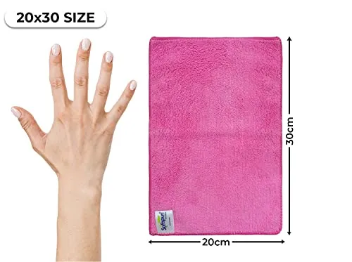 SOFTSPUN Microfiber Cleaning Small Wipes 20X30 cms 4 pcs Towel Set 340 GSM Multicolor! Highly Absorbent Lint and Streak Free Multipurpose Wash Cloth for Kitchen Window Stainless Steel Silverware.