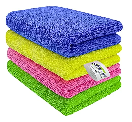 SOFTSPUN Microfiber Cleaning Small Wipes 20X30 cms 4 pcs Towel Set 340 GSM Multicolor! Highly Absorbent Lint and Streak Free Multipurpose Wash Cloth for Kitchen Window Stainless Steel Silverware.