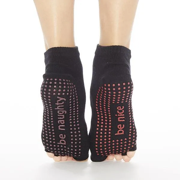 Sticky Be Socks Women's Be Naughty Be Nice Half Toe Non Slip Grip Socks - Black