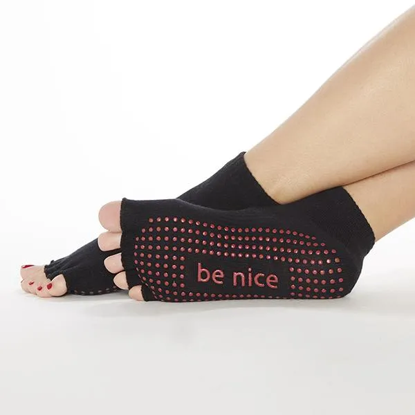 Sticky Be Socks Women's Be Naughty Be Nice Half Toe Non Slip Grip Socks - Black