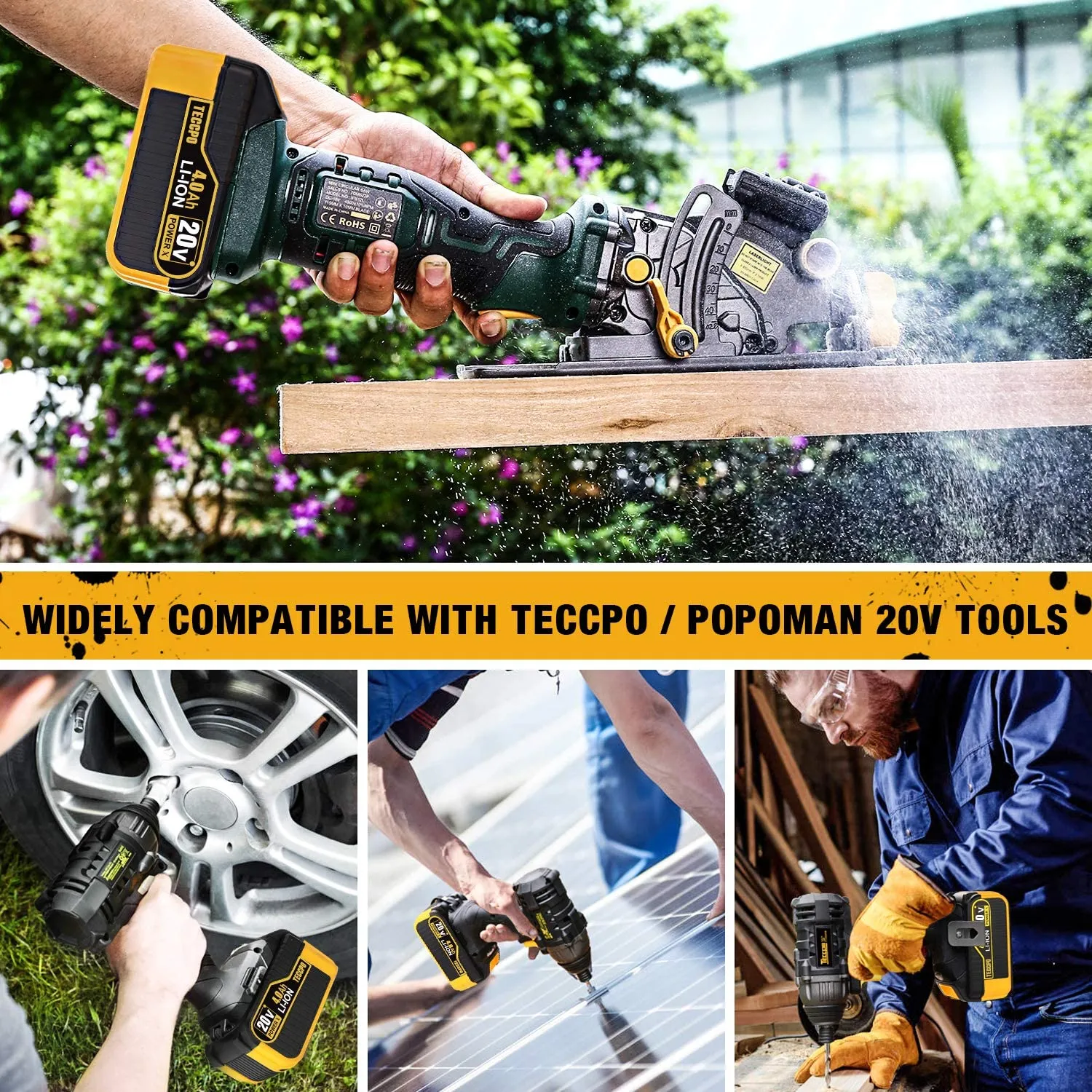 TECCPO 20/18V MAX 4.0 Ah Lithium Ion Large Capacity Battery-Pack, Rechargeable Replacement Battery, for All 20/18V TECCPO/POPOMAN Cordless Power Tools - ZPK18HS4000